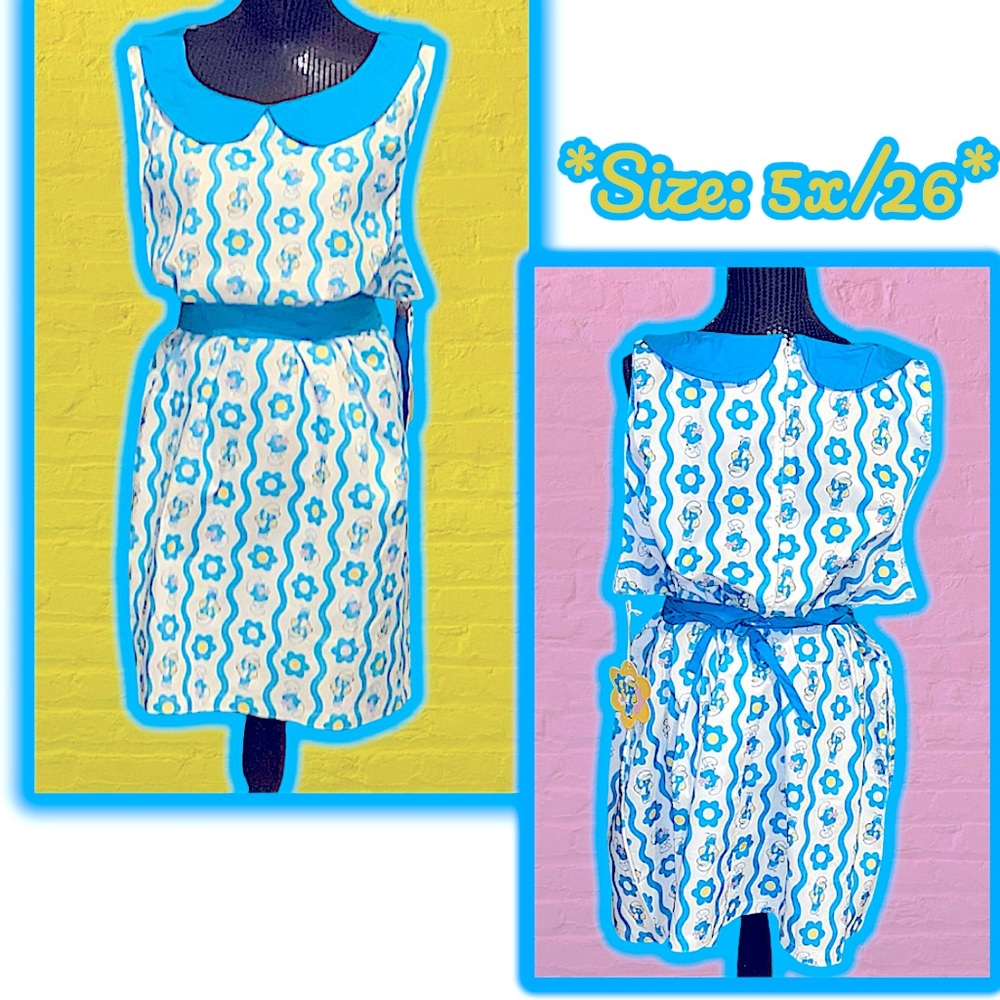 NWT: Unique Vintage X Smurfs - Smurfette Print Shift Dress (SIZE 5x/26).